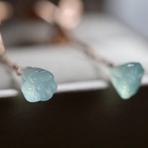 高冰种淡晴水翡翠莲蓬耳坠18k玫瑰金镶嵌 商品图3