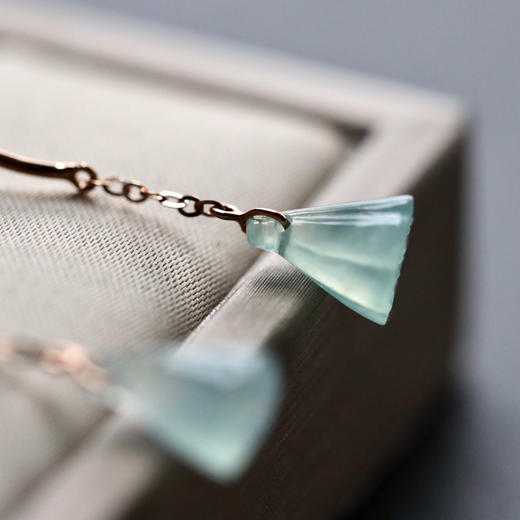 高冰种淡晴水翡翠莲蓬耳坠18k玫瑰金镶嵌 商品图2