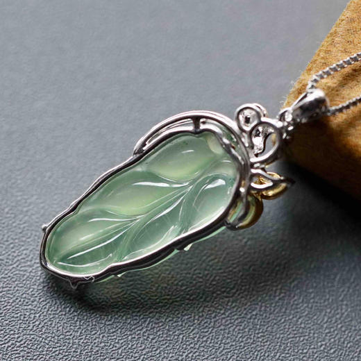 高冰种淡晴水翡翠叶子18k白金黄金钻石镶嵌 商品图5