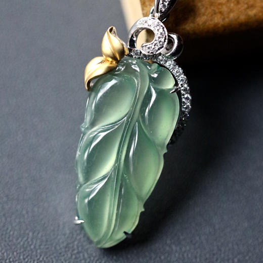 高冰种淡晴水翡翠叶子18k白金黄金钻石镶嵌 商品图2