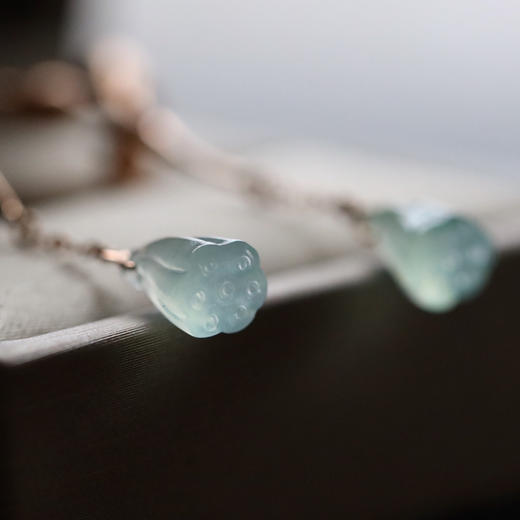 高冰种淡晴水翡翠莲蓬耳坠18k玫瑰金镶嵌 商品图4