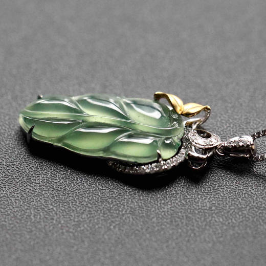 高冰种淡晴水翡翠叶子18k白金黄金钻石镶嵌 商品图3