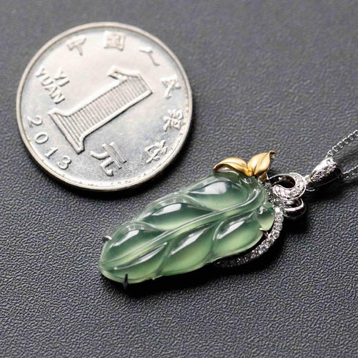高冰种淡晴水翡翠叶子18k白金黄金钻石镶嵌 商品图4