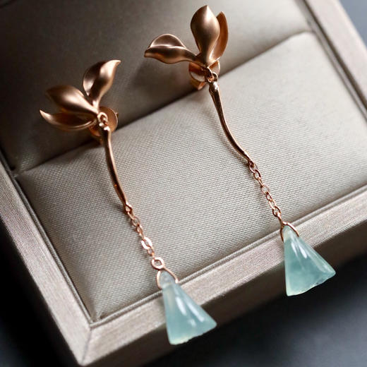 高冰种淡晴水翡翠莲蓬耳坠18k玫瑰金镶嵌 商品图5