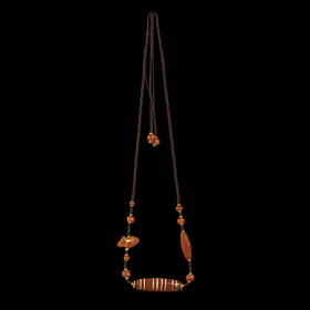 镶蚀红玉髓线珠+清代玛瑙鱼项链