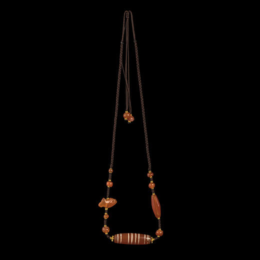 镶蚀红玉髓线珠+清代玛瑙鱼项链 商品图0