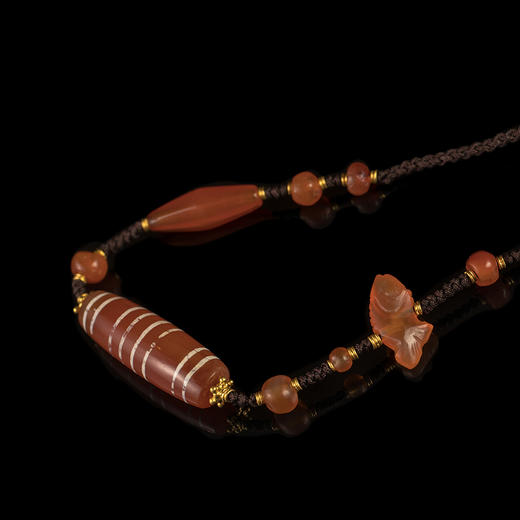 镶蚀红玉髓线珠+清代玛瑙鱼项链 商品图3