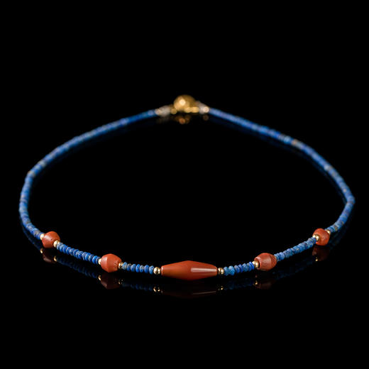 西亚高古带棱红玛瑙+青金石锁骨链 商品图1