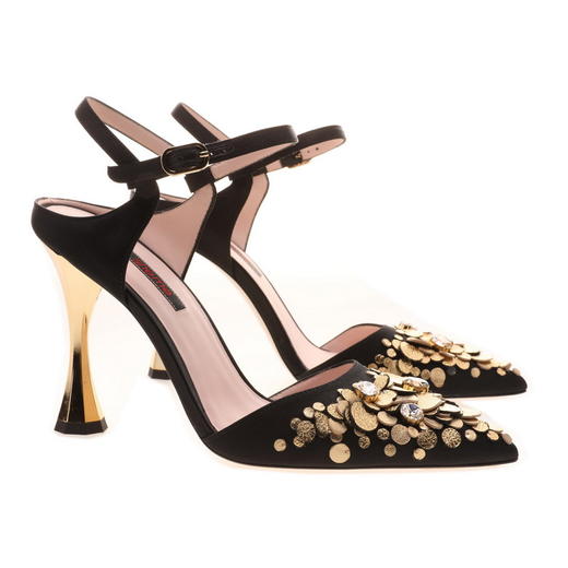 杨丞琳 吕翔 曾黎 同款 sheme   女士丝绸高跟凉鞋  黑色 商品图3