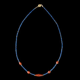 西亚高古带棱红玛瑙+青金石锁骨链