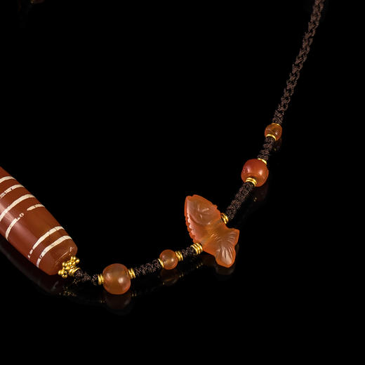 镶蚀红玉髓线珠+清代玛瑙鱼项链 商品图4