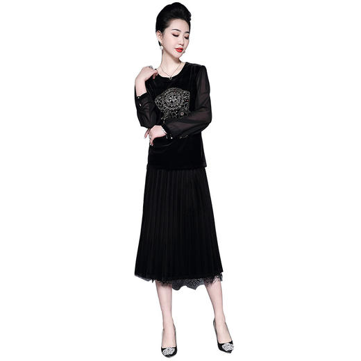 CQ-	HXGLR917圆领长袖套头蕾丝显瘦连衣裙 TZW 商品图4