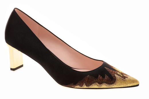 sheme鹤鸣  新中式女士手工刺绣丝绸金属造型高跟女士单鞋  黑色 商品图2