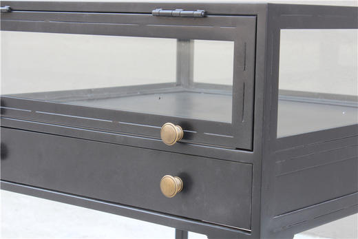 NS家居nsfurniture进口铁艺玻璃床头柜(黑铁)NSST-SBST-FD 商品图3