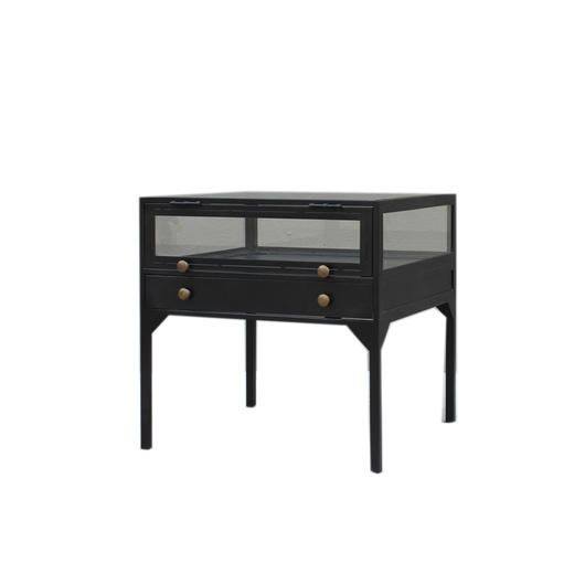 NS家居nsfurniture进口铁艺玻璃床头柜(黑铁)NSST-SBST-FD 商品图0