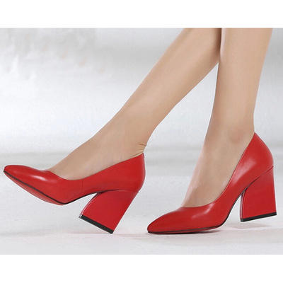 qpjpa93367新款欧美真皮罗马风女鞋尖头粗跟高跟坡跟牛皮单鞋懒人鞋