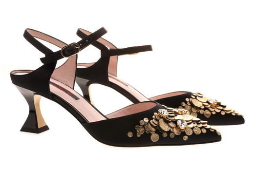 杨丞琳 吕翔 同款（矮跟） sheme    女士丝绸高跟凉鞋  黑色 商品图3