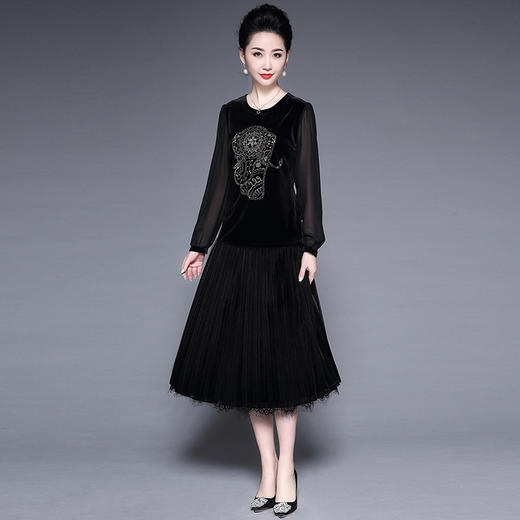 CQ-	HXGLR917圆领长袖套头蕾丝显瘦连衣裙 TZW 商品图2