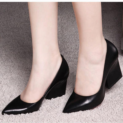 qpjpa93367新款欧美真皮罗马风女鞋尖头粗跟高跟坡跟牛皮单鞋懒人鞋