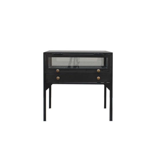 NS家居nsfurniture进口铁艺玻璃床头柜(黑铁)NSST-SBST-FD 商品图2