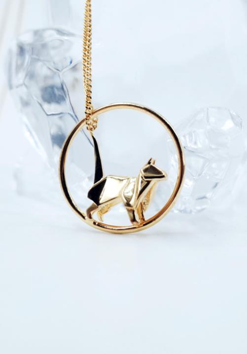 北京仓｜Origami-CIRCLE-折纸猫咪 项链 （金色）［法国设计师］ 商品图1