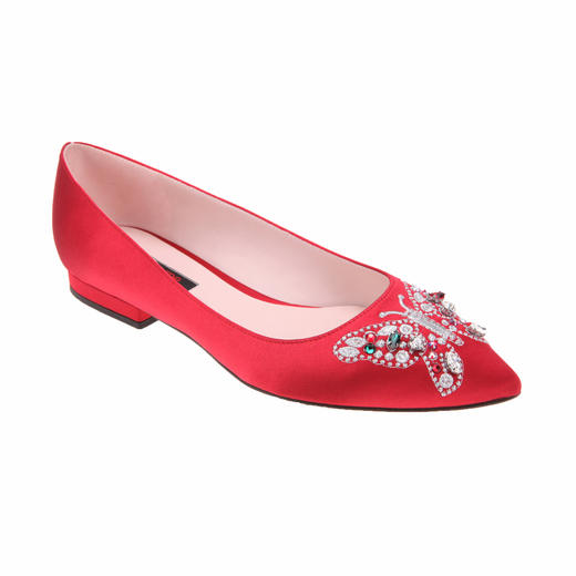 sheme 婚鞋系列 女士刺绣蝴蝶平底单鞋  红色 商品图2