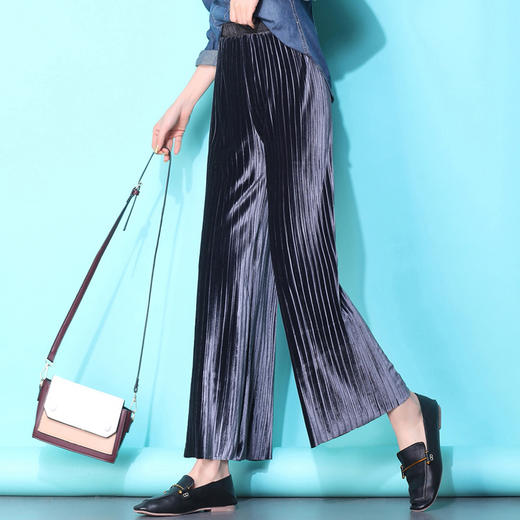 YXLB1913 荧光亮面金丝绒弹力休闲阔腿裤【限量】 商品图0