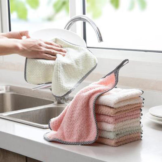 可挂式小清新珊瑚绒擦手巾厨房抹布巾不掉毛吸水抹布洗碗布清洁布 商品图2