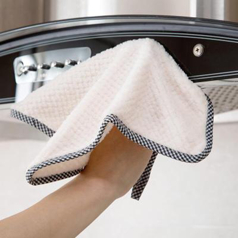 可挂式小清新珊瑚绒擦手巾厨房抹布巾不掉毛吸水抹布洗碗布清洁布