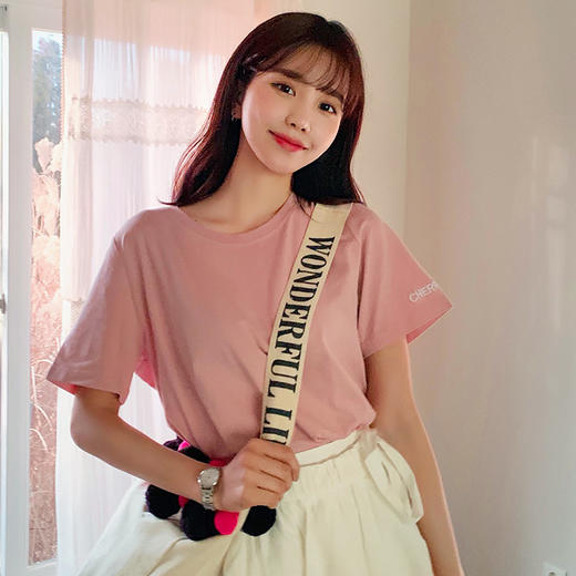 韩都衣舍2019夏装新款女装韩版宽松学生上衣短袖t恤eq12422婋226
