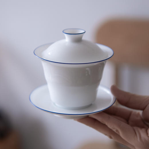 盖碗泡茶杯三才碗功夫茶具甜白瓷蓝口景德镇陶瓷大号茶碗单个家用 商品图1