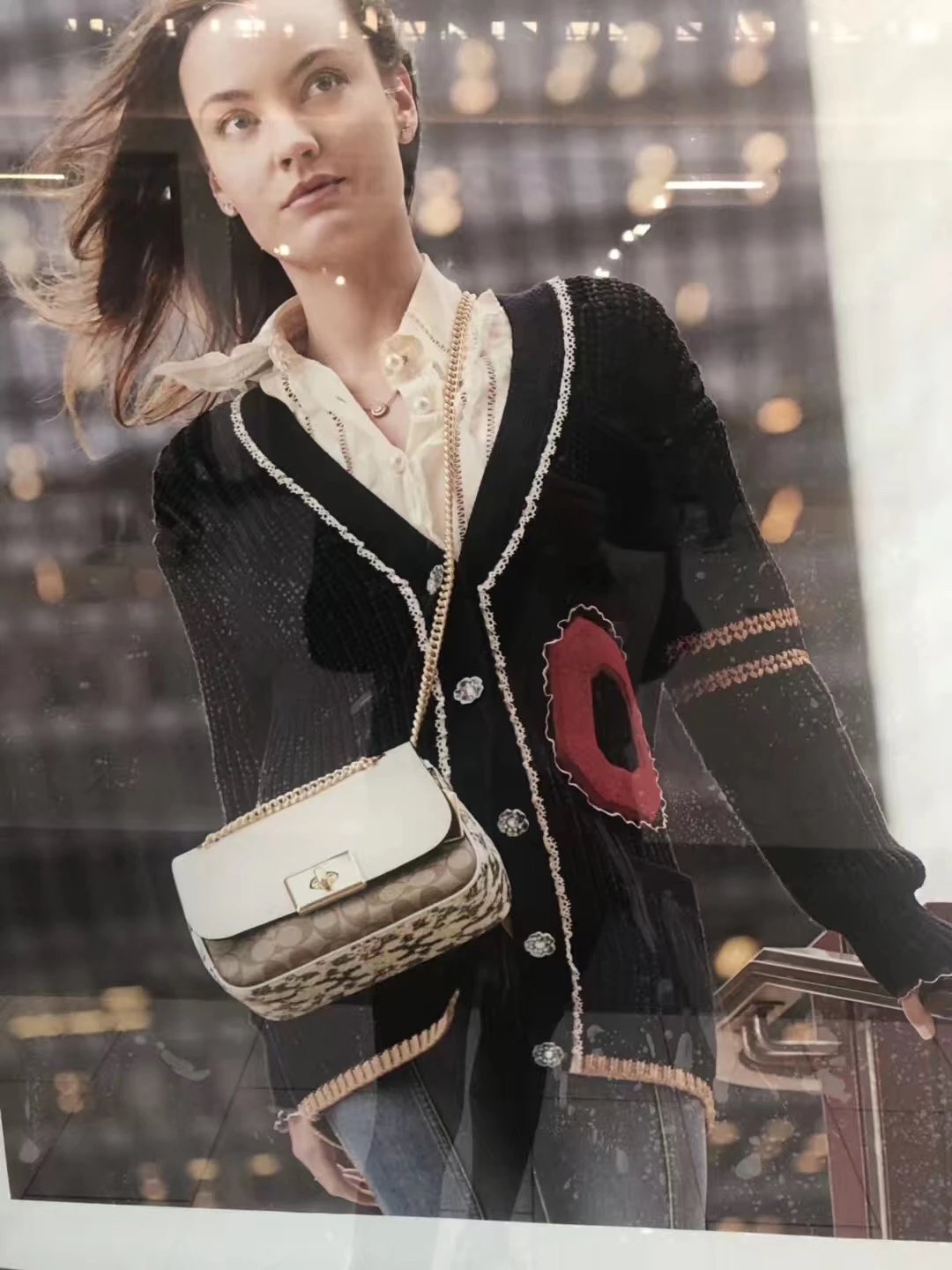 coach蔻驰最新款女士包包海报款三拼色链条包