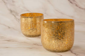 她乡悦品-金银星光裂纹玻璃蜡烛杯 (2款) Gold/Silver Crackled Glass Candle Holder