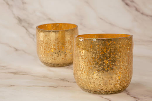 她乡悦品-金银星光裂纹玻璃蜡烛杯 (2款) Gold/Silver Crackled Glass Candle Holder 商品图0