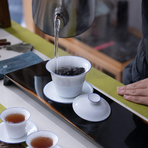盖碗泡茶杯三才碗功夫茶具甜白瓷蓝口景德镇陶瓷大号茶碗单个家用 商品图3