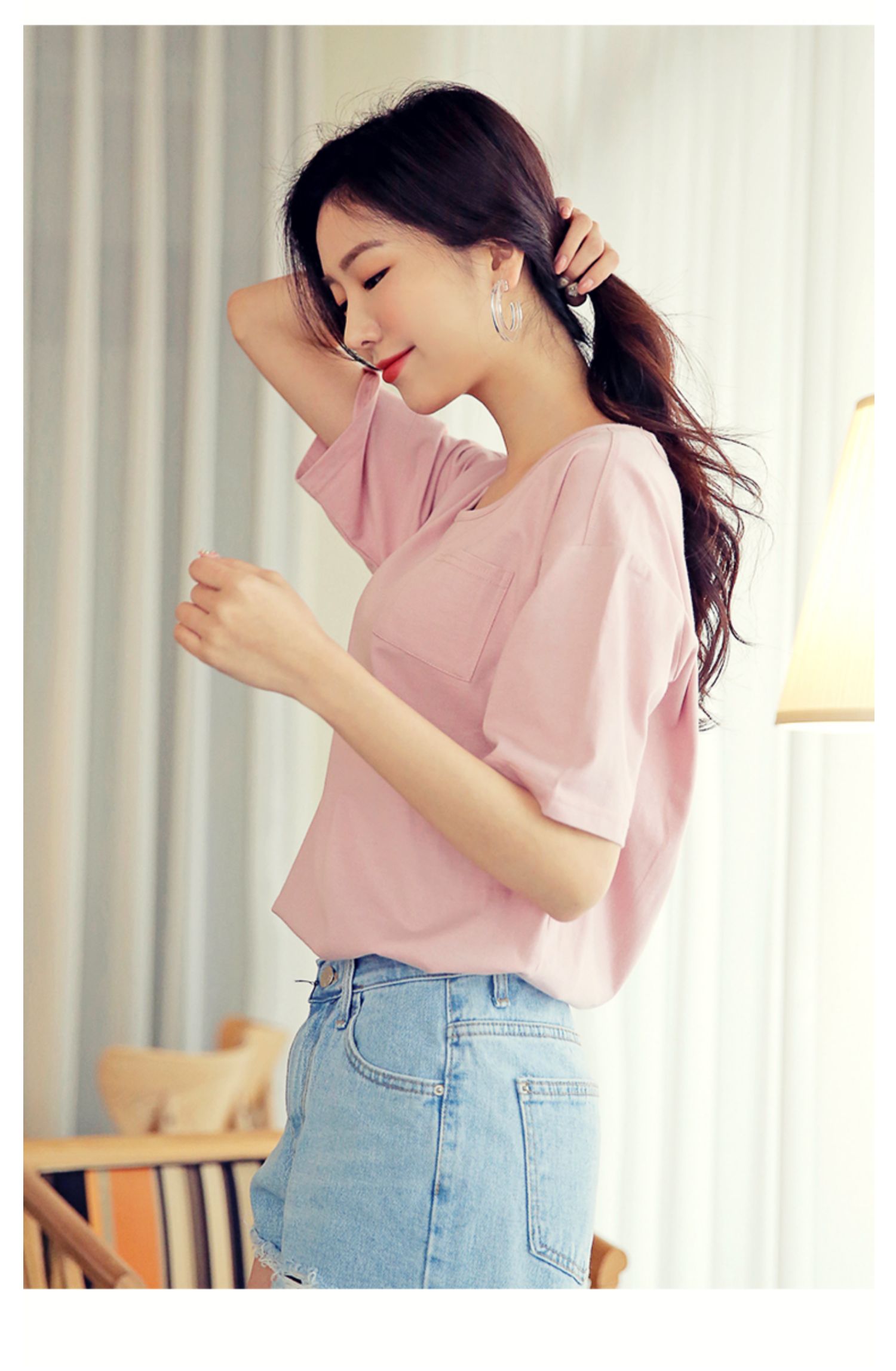 韩都衣舍2019夏装新款女装韩版学生打底圆领宽松短袖t恤dl12168喆