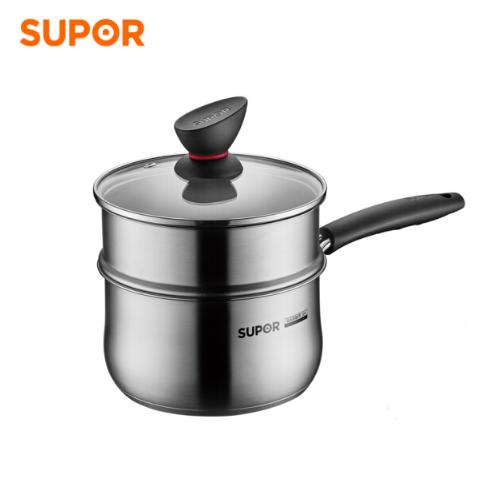 苏泊尔（SUPOR） 奶锅小红圈304不锈钢精致汤蒸多用锅ST16Z3婴儿辅食锅电磁炉燃气通用 16cm奶锅带蒸格- 商品图0