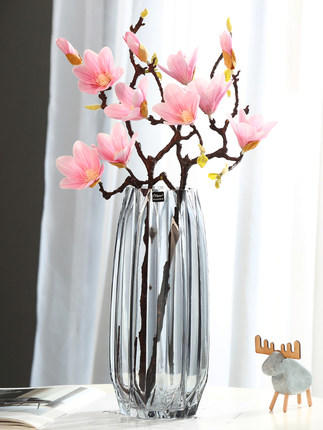 Jl 创意大号玻璃瓶透明彩色水培富贵竹百合玫瑰竖棱花瓶客厅插花摆件