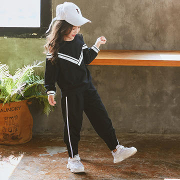 【童装】童装春季新款时尚露肩童卫衣+松紧腰运动裤拼色儿童套装 商品图5