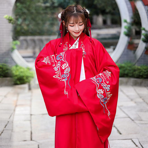 汉服白泽绣花广袖交领襦裙情侣装红色婚服大袖外套(货号 wj6090)