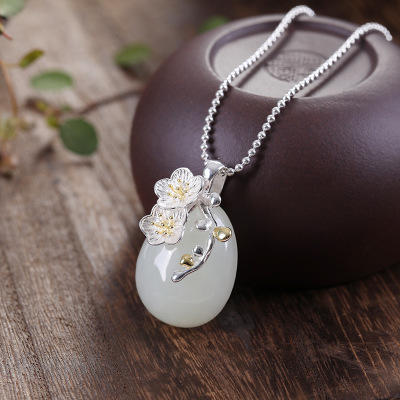 HBL-和田玉吊坠女复古民族风气质饰品S925纯银 TZW 商品图1