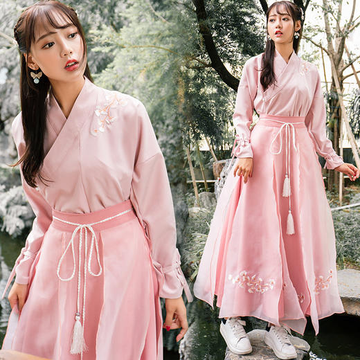 原创汉元素改良汉服交领襦裙套装(货号 wj1043)