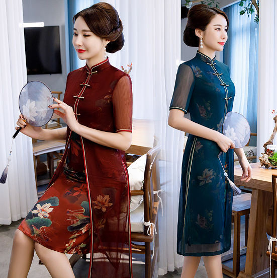 F-PB9052初春新款假两件改良旗袍连衣裙
