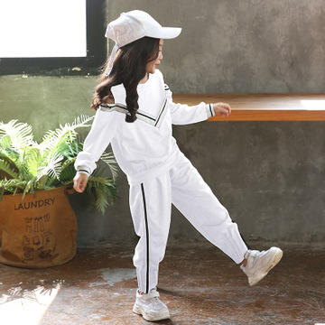 【童装】童装春季新款时尚露肩童卫衣+松紧腰运动裤拼色儿童套装 商品图2