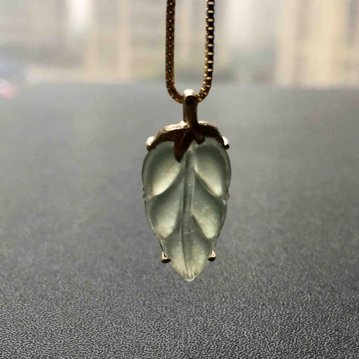 高冰种淡晴水翡翠叶子18k黄金镶嵌 商品图7