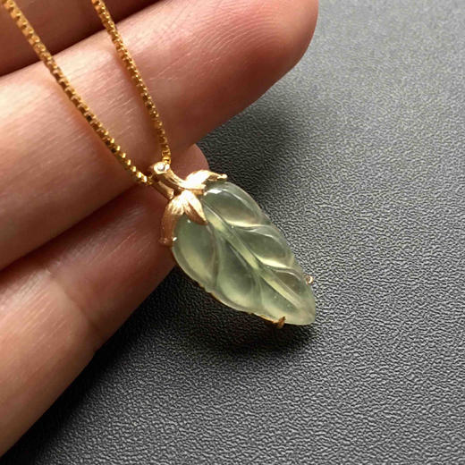高冰种淡晴水翡翠叶子18k黄金镶嵌 商品图5