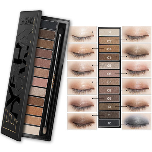 凯芙兰柔光百变十二色眼影盘防水初学者易上色大地色珠光哑光