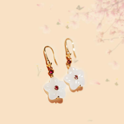 18K玫瑰金和田玉（白玉）镶钻耳饰--三生三世 商品图1