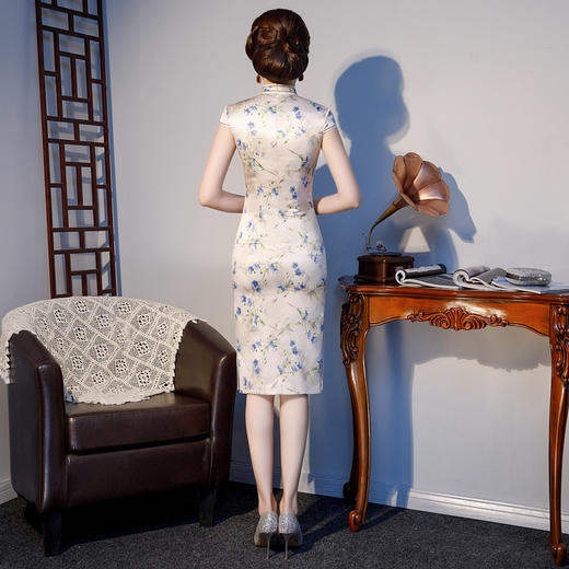 MES  2591改良旗袍中长款透气双层丝绸旗袍 商品图1