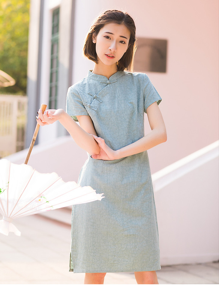 复古民国风棉麻旗袍连衣裙ym92061